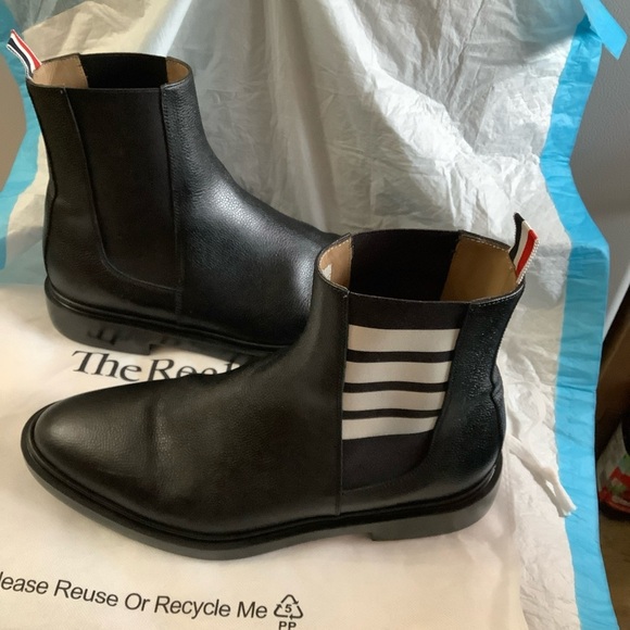 Thom Browne 4-Bar Grained Leather Chelsea Boots in Black Men’s Sz. EU-42/US-9​ - Picture 10 of 15